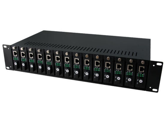 AC100V - 260V 선반 장착 미디어 컨버터 샤시, 2U 14 슬롯 광섬유 미디어 컨버터 샤시
